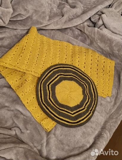 Женский шарф и берет комплект, шерсть