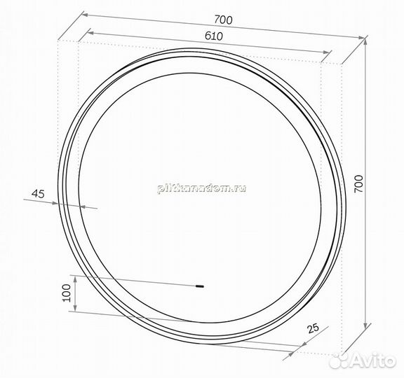 Зеркало Континент Planet Black LED D700 с подсветкой с бесконтактным выключателем злп1188