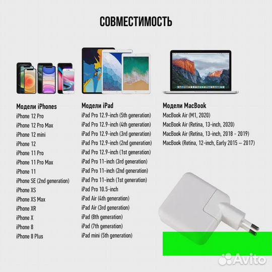 USB-C Power Adapter 30W для MacBook, iPad