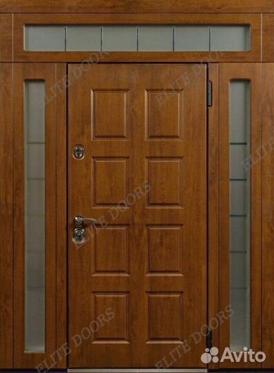 Металлическая входная дверь со стеклом и фрамугой