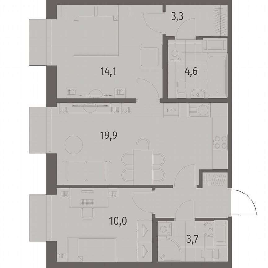 2-к. квартира, 59,3 м², 5/12 эт.