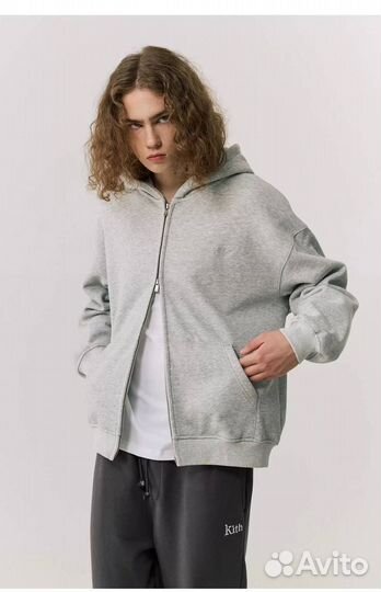 Худи Kith Logo Zip Hoodie Gray
