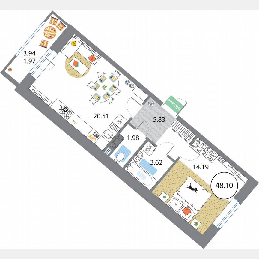 1-к. квартира, 48,1 м², 11/12 эт.