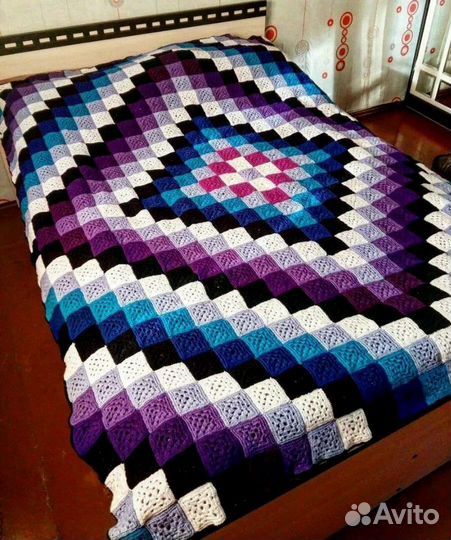 Вязаный плед одеяло покрывало крючком