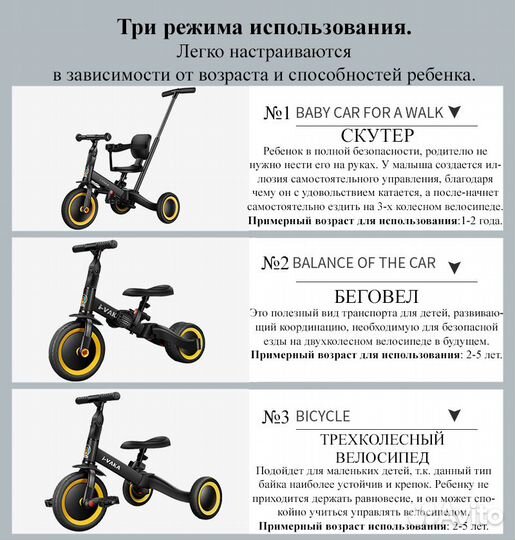 Трехколесный велосипед-беговел I-Vaka.Черный