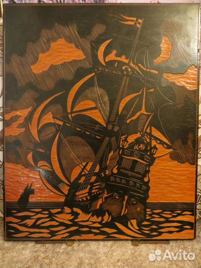 Панно СССР - Старинный парусник в океане