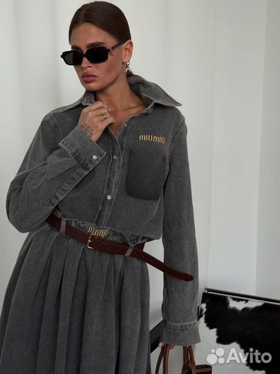 Джинсовый костюм женский с юбкой miu miu