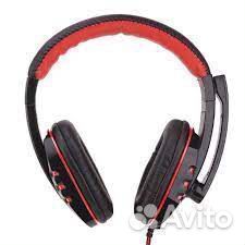 Игровые наушники проводные с микрофоном красные