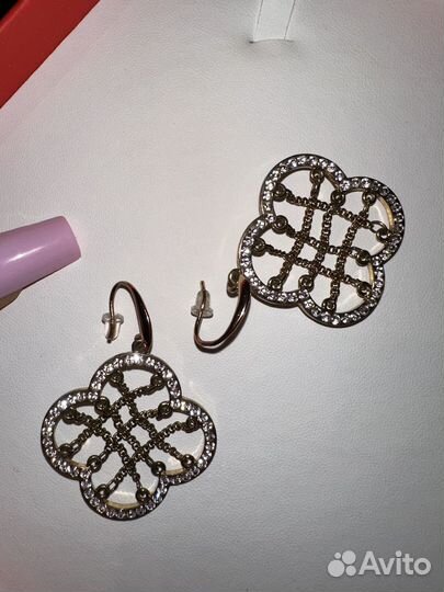 Серьги вечерние клевер ван клиф van cleef