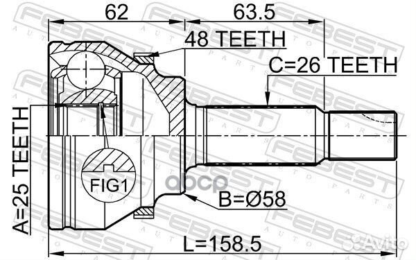 Шрус наружный 25x58x26 avensis 2003-2008 0110-a