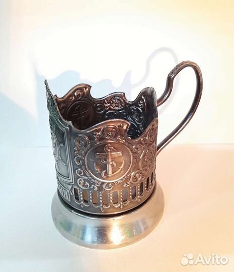 Подстаканник Россия, штурвал, якорь, морской флот