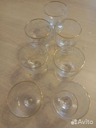 Винтажные рюмочки хрусталь мини с золотым ободком