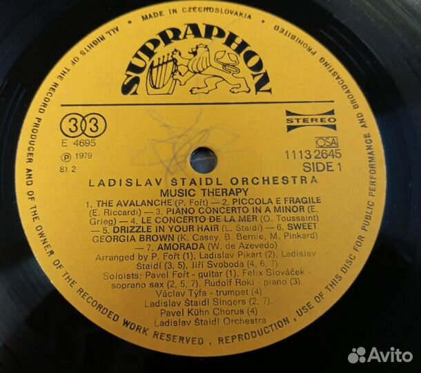 Ladislav Staidl Orchestra Music Therapy винил 1982