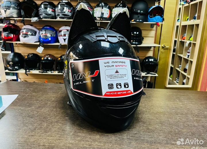 Мото шлем женский спортивный кошка с ушками