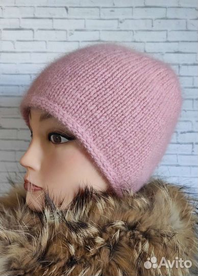 Шапка бини с пухом норки и альпакой