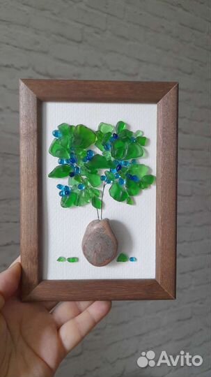 Картина-панно из морского стекла,гальки