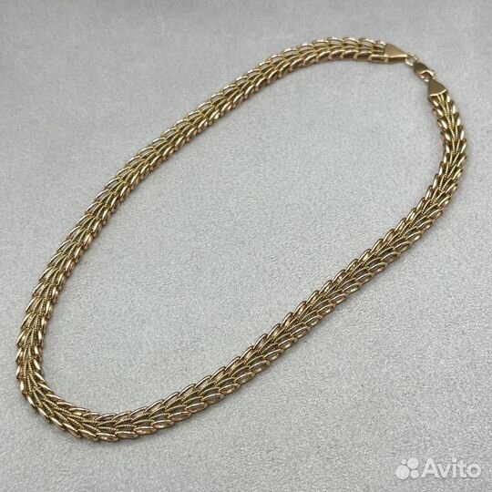 Золотая объемная цепь ожерелье Ёлочка 585