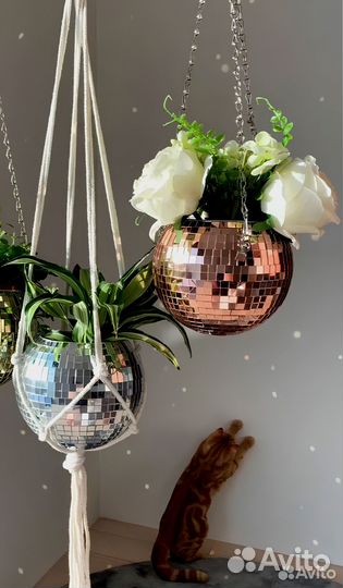 Кашпо из диско шара / кашпо из зеркальной мозаики