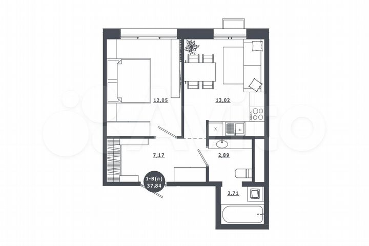 1-к. квартира, 37,8 м², 12/16 эт.