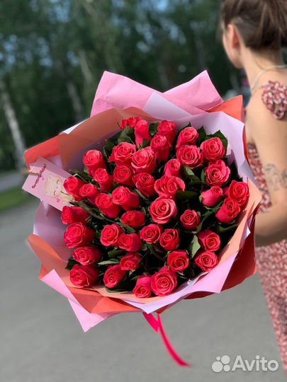 Малиновые розы Букет цветов Доставка