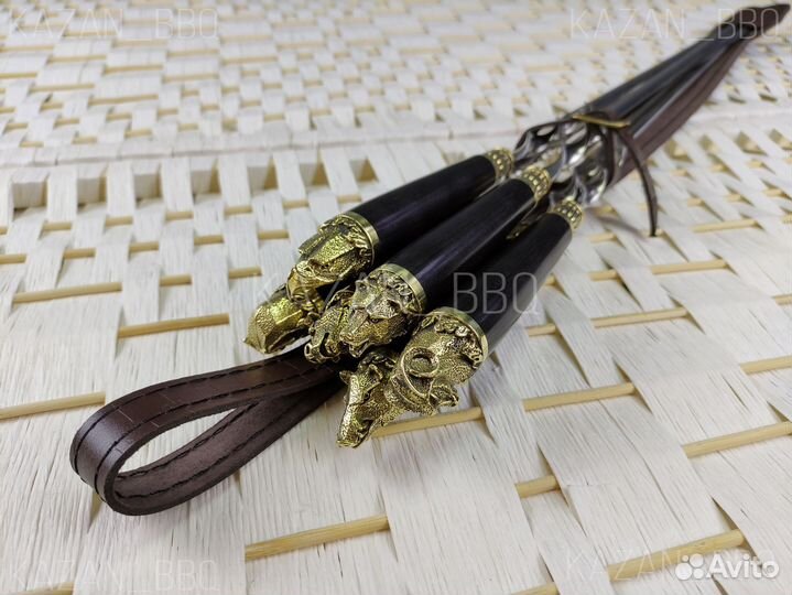 Шампура с деревянной ручкой с литьем, в чехле