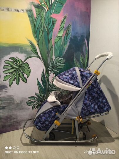 Санки-коляска с 6ю колесами и перекидной ручкой