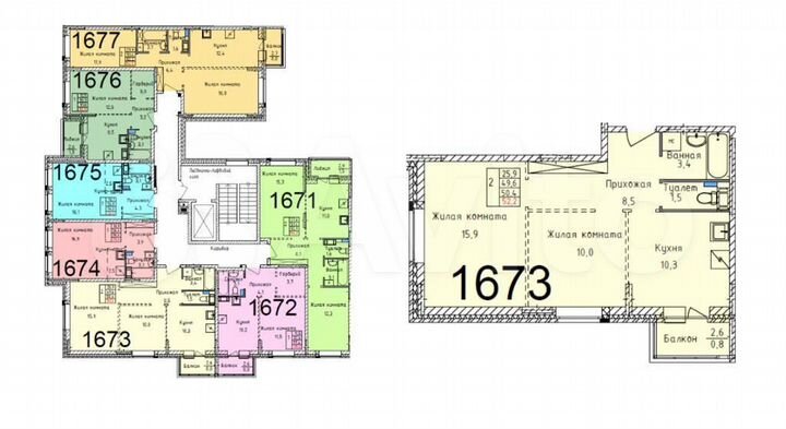 2-к. квартира, 52,2 м², 5/6 эт.