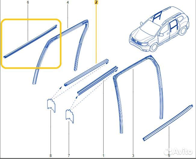 Уплотнитель опускного стекла задний правый Renault