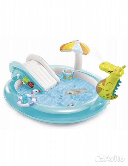 Детский надувной бассейн с горкой intex