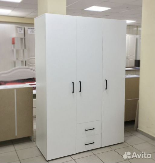 Шкаф Виктор 3 ств. с ящиками Белый