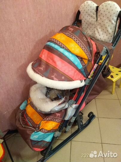 Детские санки коляска с большими колесами Ника 7-3