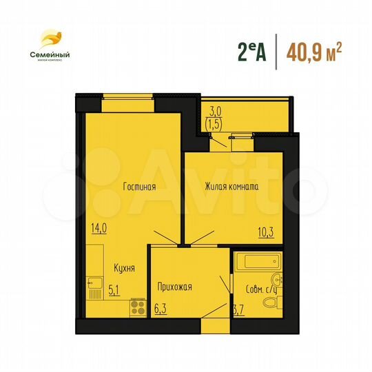 2-к. квартира, 40,9 м², 2/12 эт.