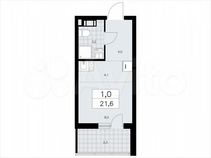 Квартира-студия, 21,6 м², 8/9 эт.