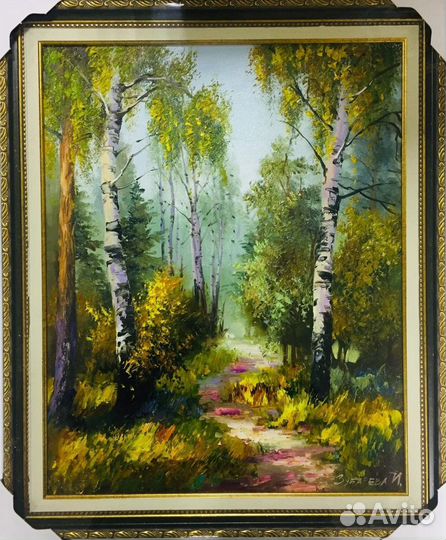 Картина деревня охота лето березки