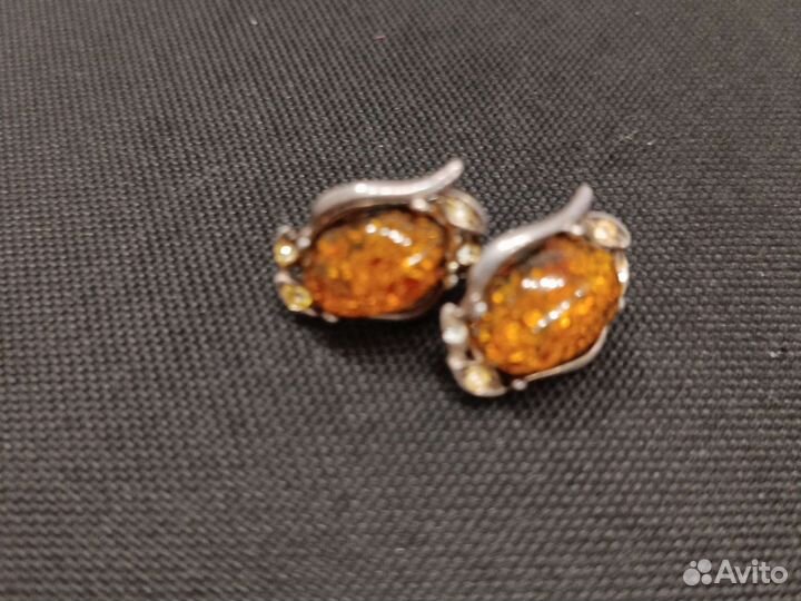 Янтарь серебро СССР, колье янтарь, серьги