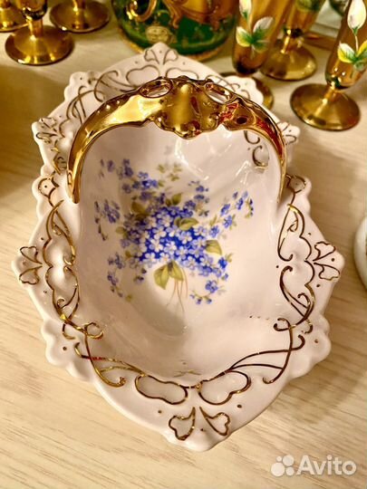 Розовый фарфор Кувшин и корзина Чехословакия