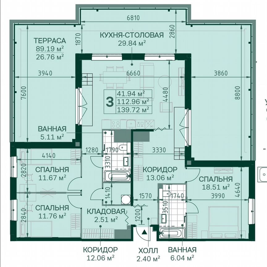 3-к. квартира, 113,1 м², 10/14 эт.