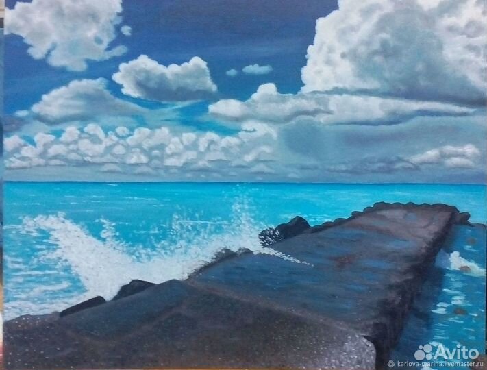 Картина маслом море, прибой