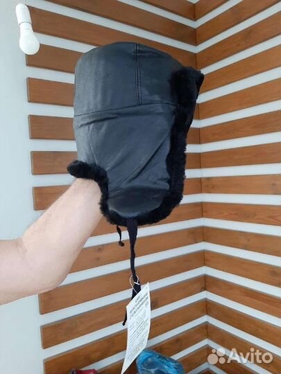 Мужская ушанка кожа
