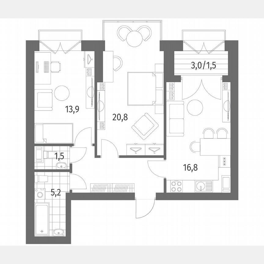 2-к. квартира, 68,2 м², 13/13 эт.
