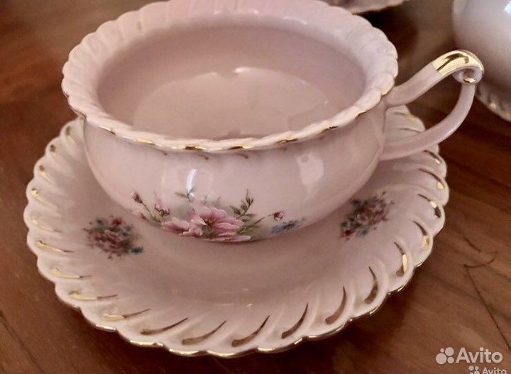 Винтажный чайный сервиз розовый фарфор Чехия