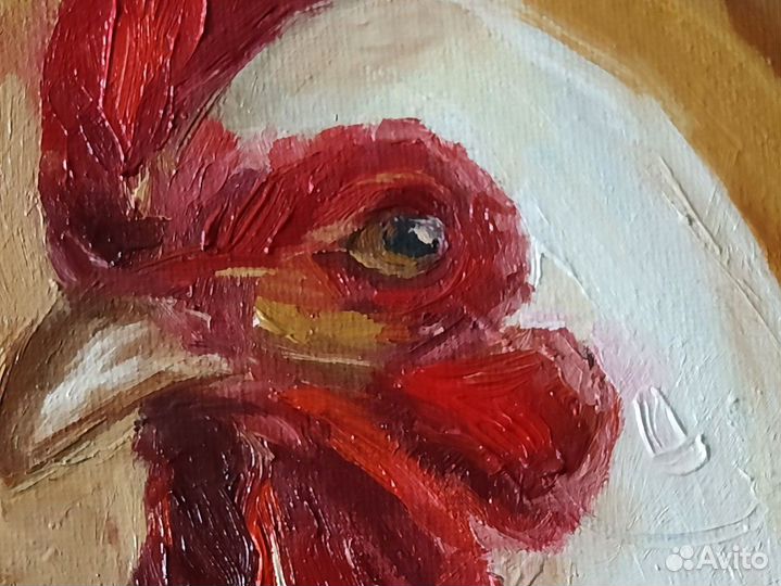 Картина Курочка на сене маслом на холсте