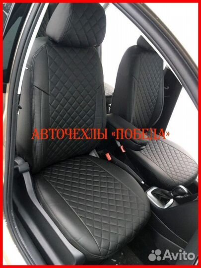 Чехлы Volkswagen Polo 6 из экокожи чёрные Ромб