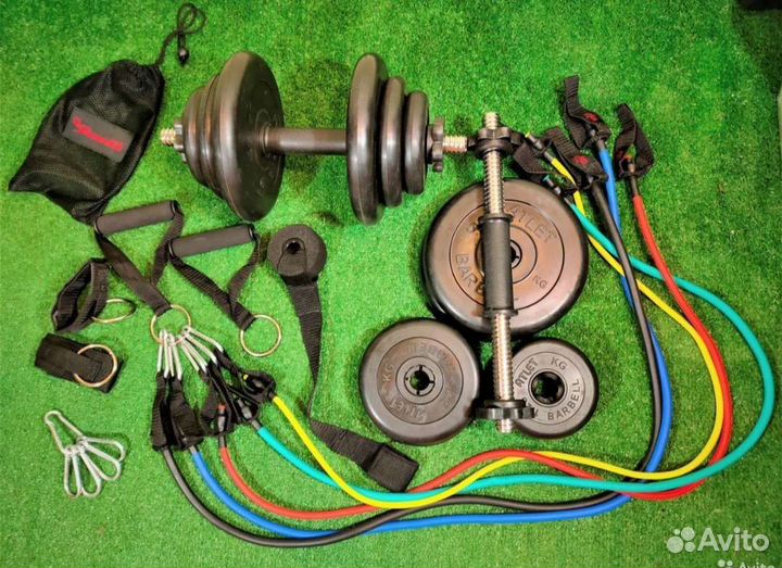 Разборные гантели + трубчатый эспандер 5 жгутов
