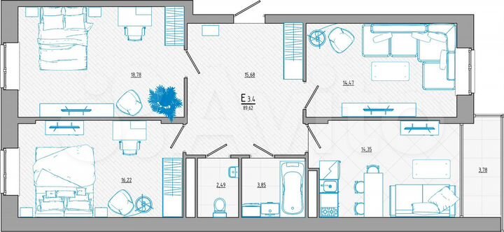 4-к. квартира, 89,6 м², 8/8 эт.