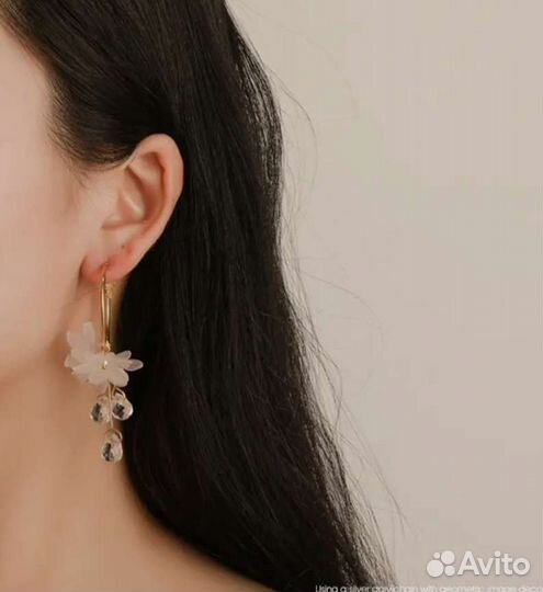 Серьги цветок кольцо длинные