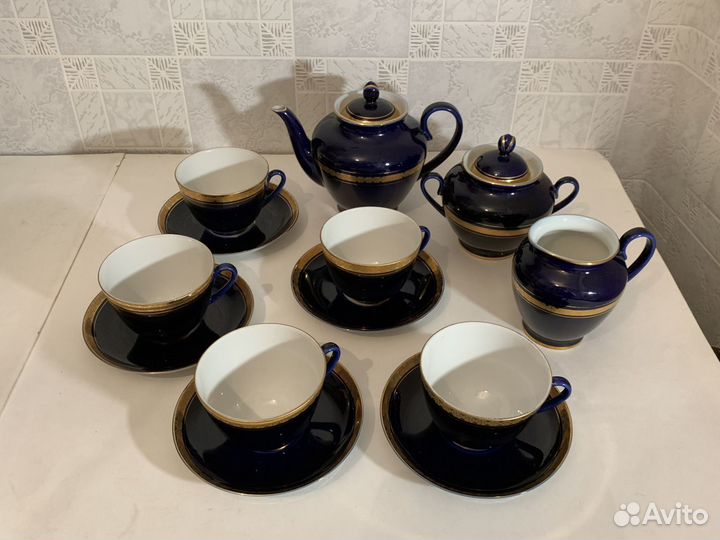 Чайный сервиз фарфоровый кобальт. лфз. 