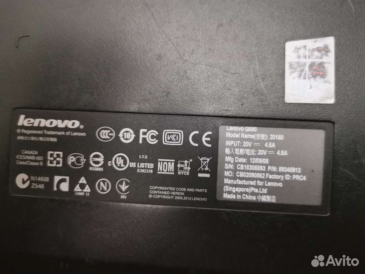 Ноутбук lenovo G580