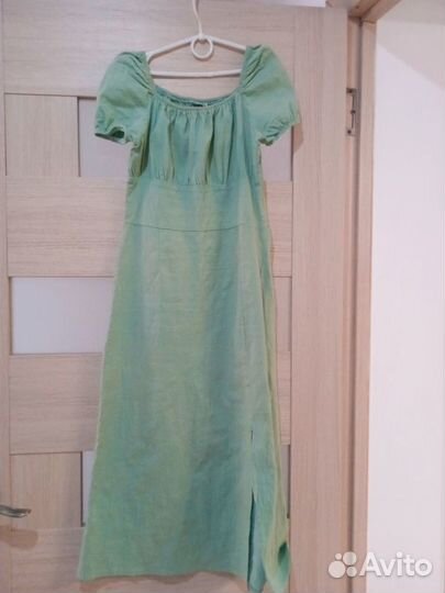 Зеленое льняное платье 40-42