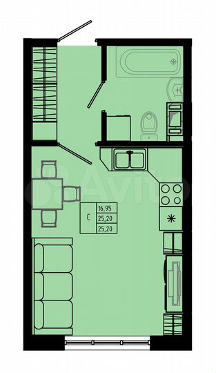 Квартира-студия, 25,2 м², 3/7 эт.